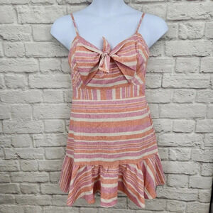 HYFVE Pink Stripe sweetheart neck spaghetti strap linen blend dress Size large